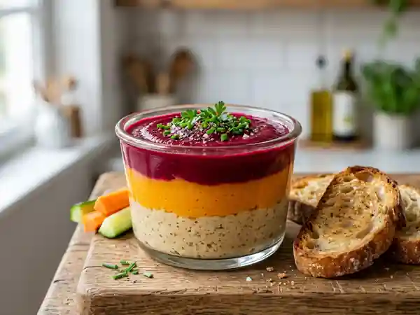 Terrine végétale tricolore onctueuse et épicée - Photo de présentation