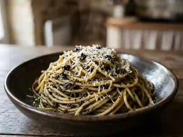 Pâtes à la tapenade intense et parmesan - Photo de présentation