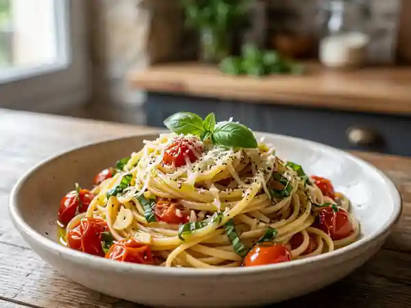 Pasta à la Teresa ail et tomates fondantes - Photo de présentation