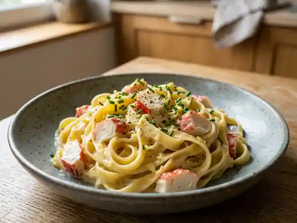 Pâtes au surimi, crème onctueuse au gingembre - Photo de présentation