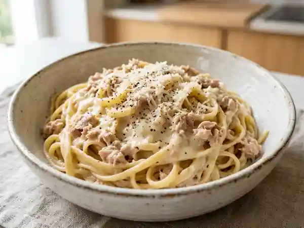 Pâtes au thon onctueuses à la sauce béchamel maison - Photo de présentation