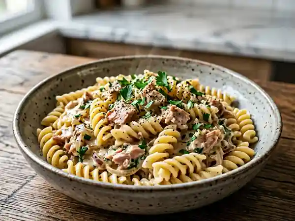 Pâtes crémeuses au thon et cumin - Photo de présentation