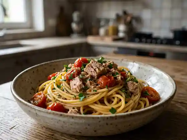 Pâtes au thon et tomates fondues - Photo de présentation