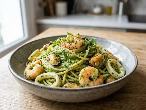 Linguine iodées à la crème d'herbes fraîches - Photo de présentation