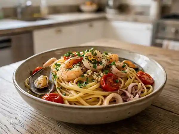 Linguine aux fruits de mer et vin blanc - Photo de présentation