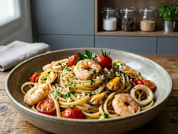 Linguine iodées aux fruits de mer et ail - Photo de présentation