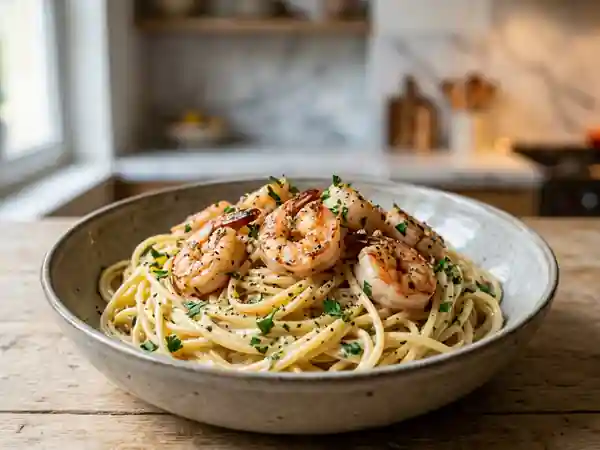 Pasta aux gambas crémeuses et cognac - Photo de présentation