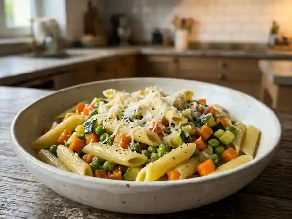 Pâtes aux petits légumes frais : recette facile et gourmande - Photo de présentation