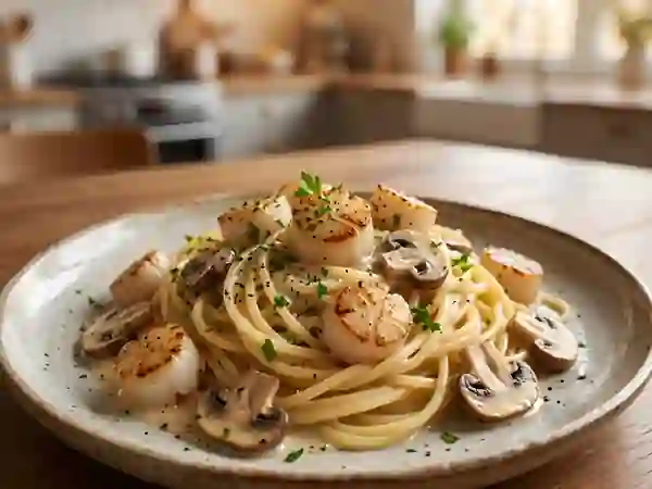 Pâtes aux Saint-Jacques et Crème de Champignons - Photo de présentation