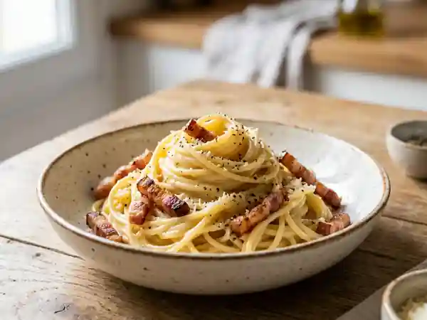 Pâtes Carbonara Authentiques : Recette Facile et Savoureuse pour 1 Personne - Photo de présentation