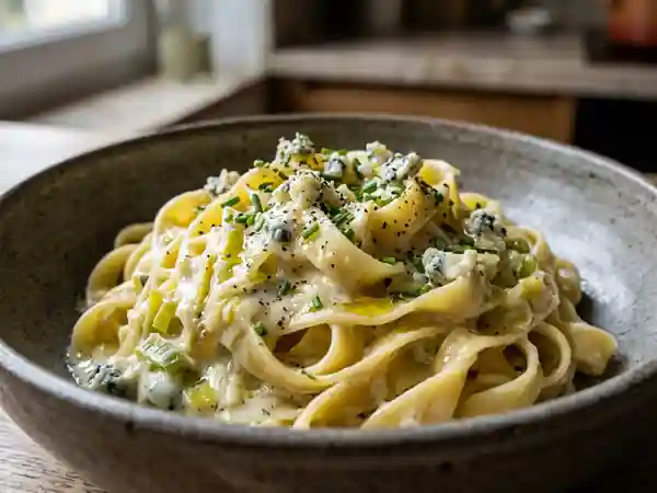Pâtes crémeuses poireaux et gorgonzola - Photo de présentation