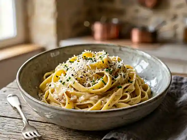 Pâtes crémeuses au whisky et parmesan - Photo de présentation