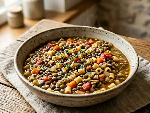 Pâtes et lentilles mijotées au thym - Photo de présentation