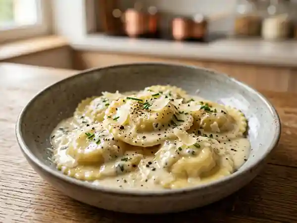 Pâtes farcies au roquefort crémeux et parmesan - Photo de présentation