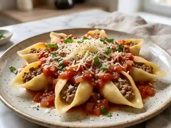 Pâtes farcies au veau fondant et sauce tomate - Photo de présentation