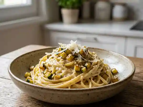 Pâtes fondantes courgettes et parmesan - Photo de présentation