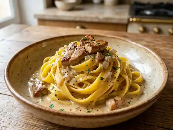 Pâtes fraîches à la crème de foie gras fondante - Photo de présentation