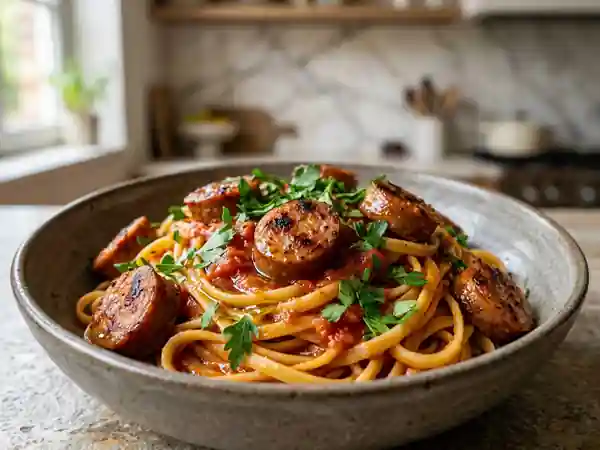 Pâtes Fraîches au Duo Tomate et Merguez - Photo de présentation