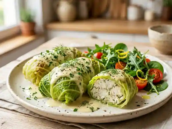 Paupiettes de cabillaud, chou vert et crème citron - Photo de présentation