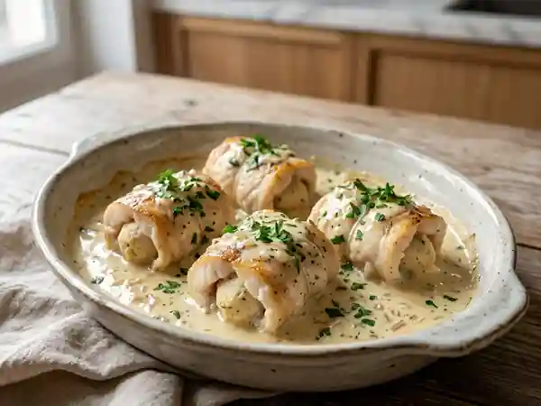 Paupiettes de merlan farcies aux quenelles de brochet, sauce délicate - Photo de présentation