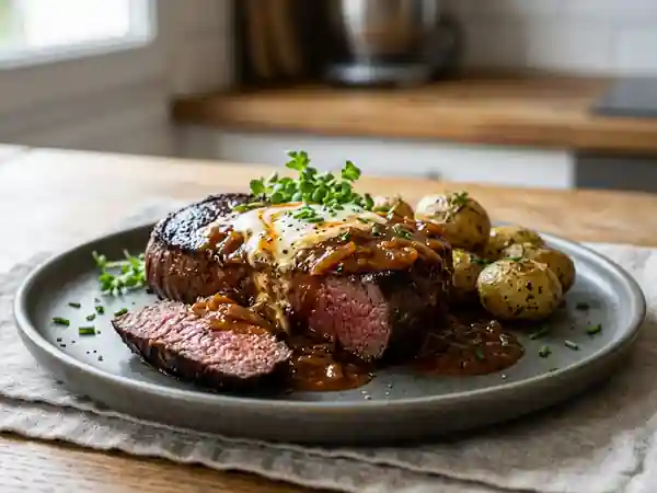 Pavé de bison juteux, sauce buffalo au whisky - Photo de présentation