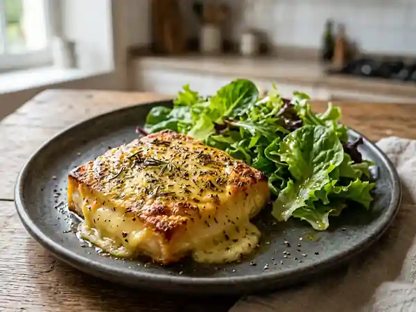 Pavé de Cantal Grillé au Four, Sauce Moutarde et Herbes - Photo de présentation