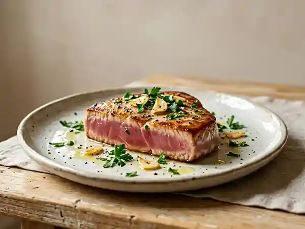 Pavé de thon snacké à l'ail et au citron - Photo de présentation