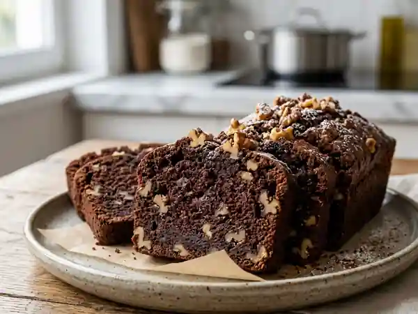 Pavé fondant au chocolat noir et noix croquantes - Photo de présentation