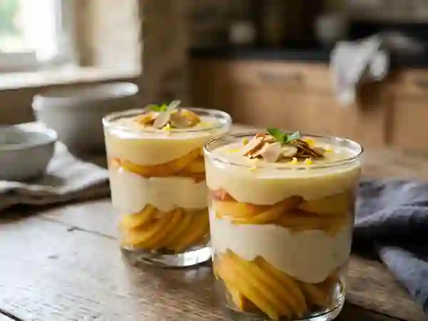 Pêches fondantes et crème onctueuse au miel - Photo de présentation