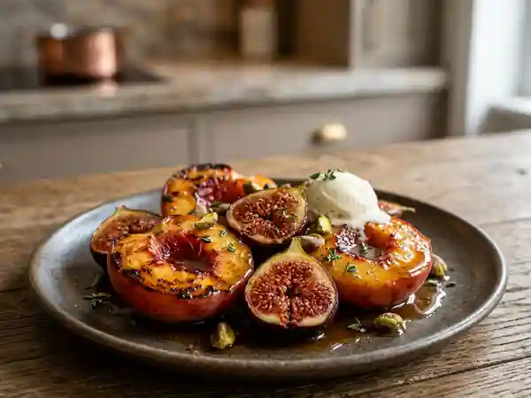 Pêches et figues caramélisées au miel - Photo de présentation