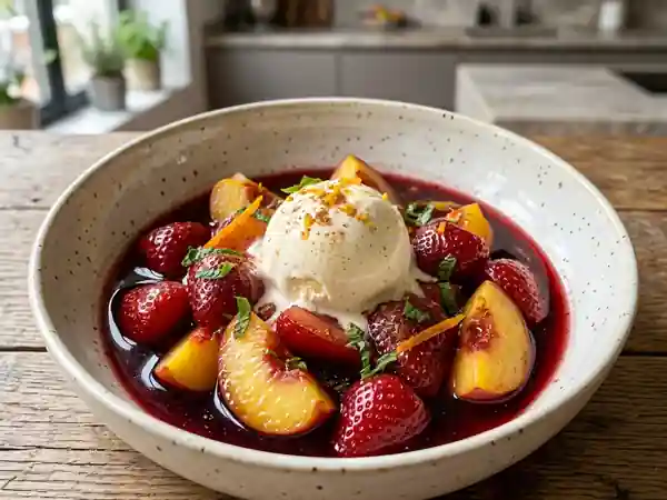Pêches ou Fraises au Vin Rouge Aromatique : Dessert Fruité et Raffiné - Photo de présentation