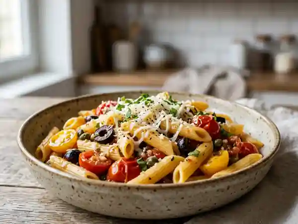Penne siciliennes aux câpres et pecorino - Photo de présentation