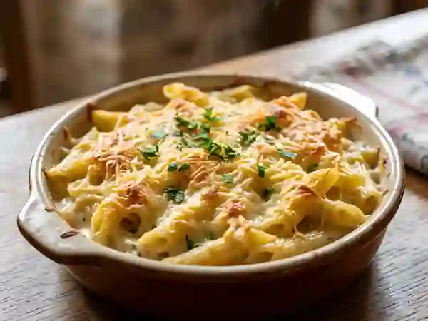 Penne au four à la crème d'ail - Photo de présentation