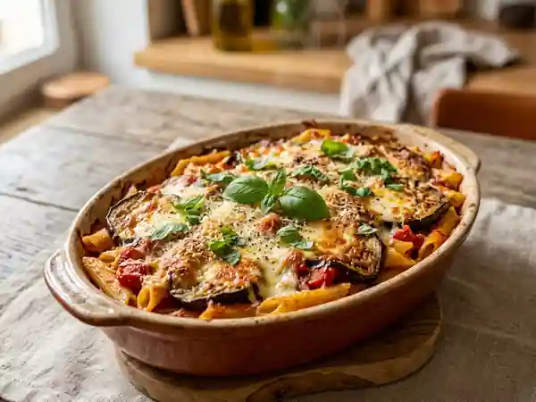 Penne Gratinées à l'Aubergine et Parmesan - Photo de présentation