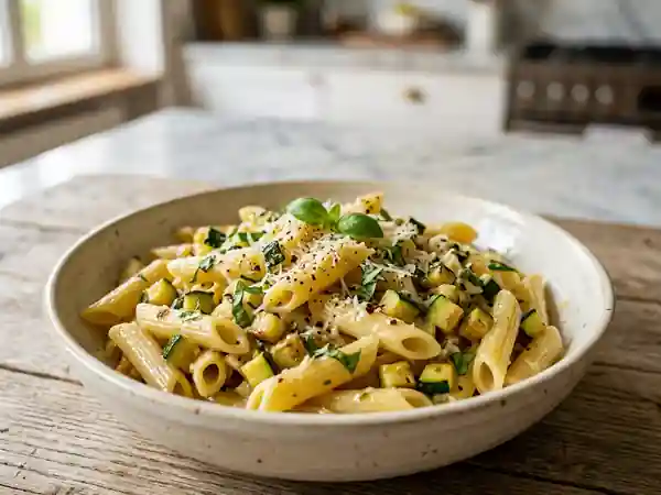 Penne aux courgettes fondantes et parmesan - Photo de présentation