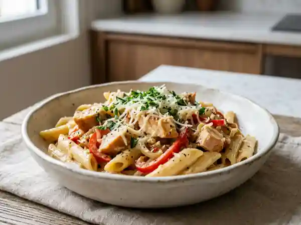 Penne Onctueuses au Poulet Fumé et Parmesan - Photo de présentation