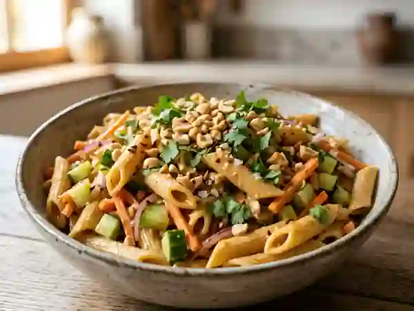 Penne à la sauce cacahuète épicée - Photo de présentation