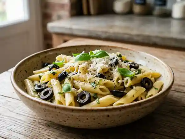 Pennes aux olives et basilic frais : recette savoureuse et facile - Photo de présentation