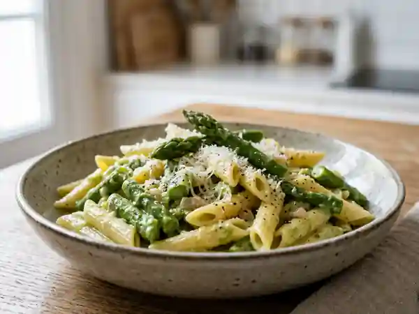 Pennes fondantes à la crème d'asperges vertes - Photo de présentation
