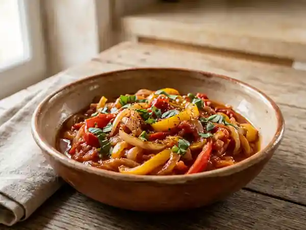 Peperonata fondante et confite au basilic - Photo de présentation