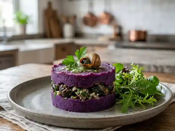 Fondant de vitelotte aux escargots persillés - Photo de présentation