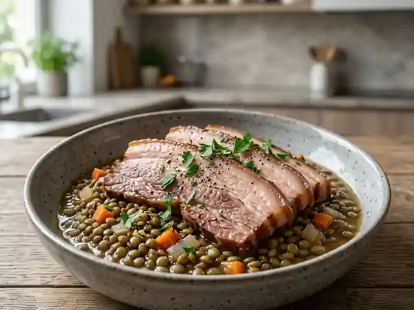 Petit salé fondant à la poitrine de porc - Photo de présentation