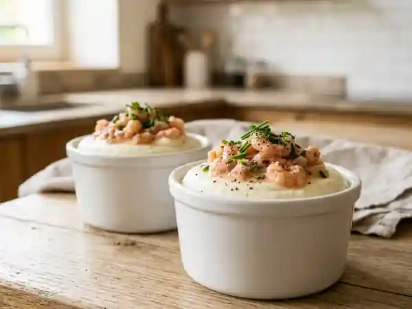 Mousses de chou-fleur fondantes aux crevettes - Photo de présentation