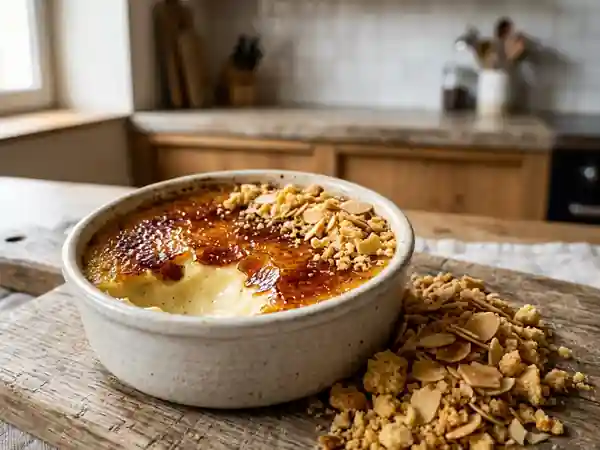 Crème brûlée onctueuse et croustillant amande - Photo de présentation