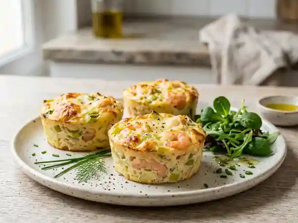 Petits flans onctueux poireaux-crevettes - Photo de présentation