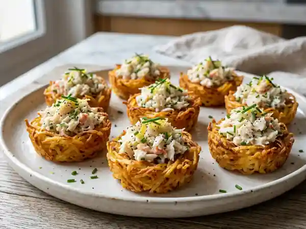 Nids de pomme de terre croustillants au crabe - Photo de présentation
