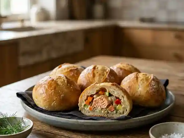 Petits pains moelleux saumon et légumes croquants - Photo de présentation