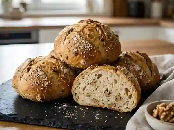 Petits pains rustiques au blé et noix - Photo de présentation
