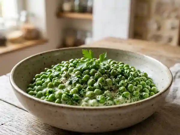 Petits pois à la crème fraîche et persil frais : recette facile et savoureuse - Photo de présentation