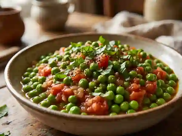 Petits pois fondants à la tomate et au basilic - Photo de présentation